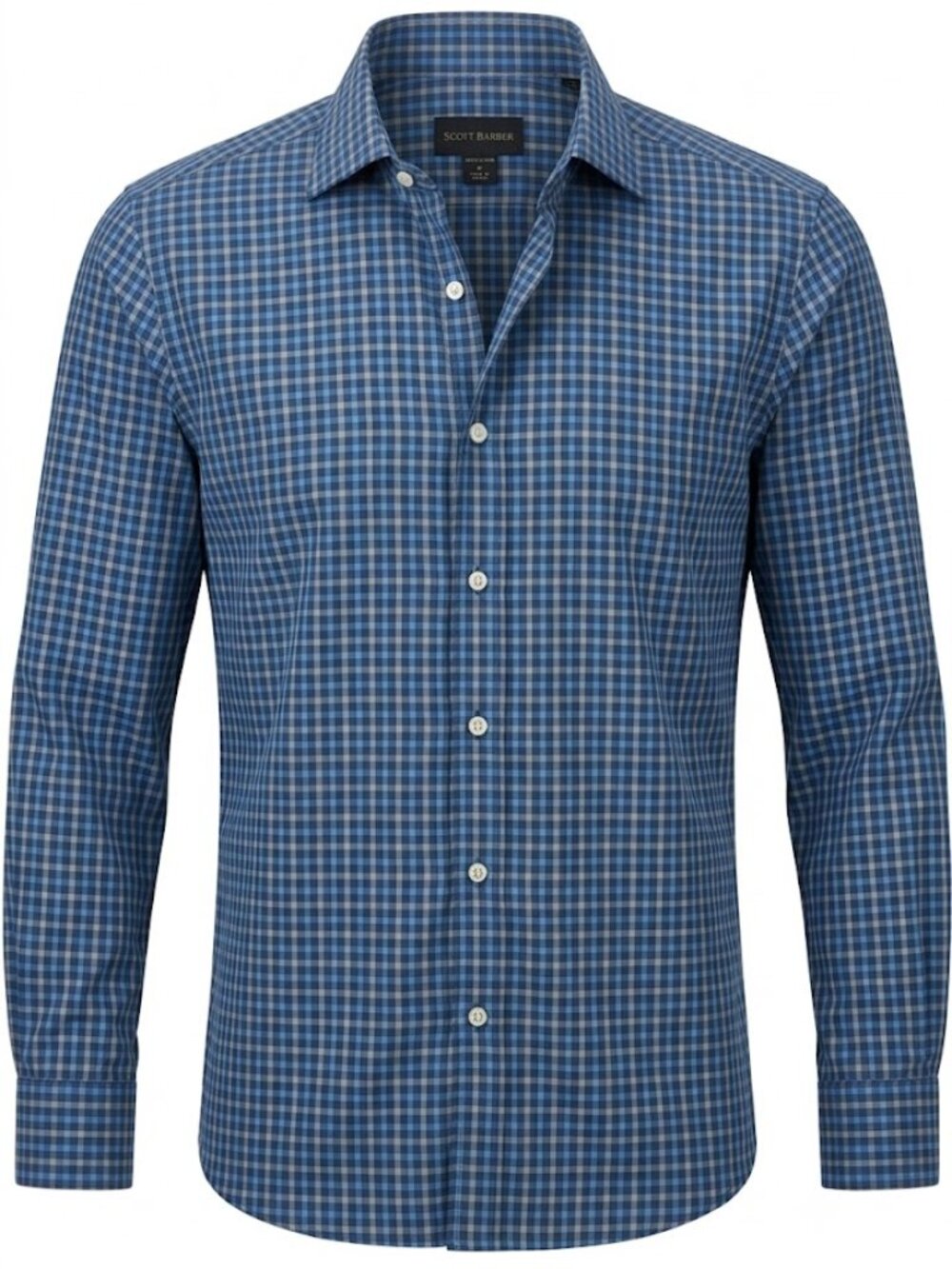 Scott Barber M Button Down Shirt Blue Gray Gingham Check Luxury Long Sleeve